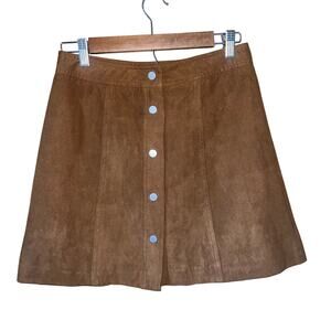 Brown Suede Snap Up High Waist Mini Skirt H&M Divided Size 6